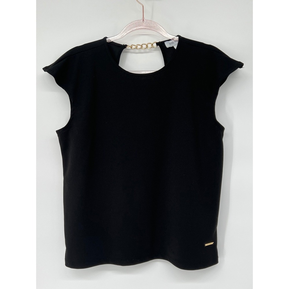 Nine West Black Top Sleeveless Chain Detail Modern Chic Blouse Size Medium